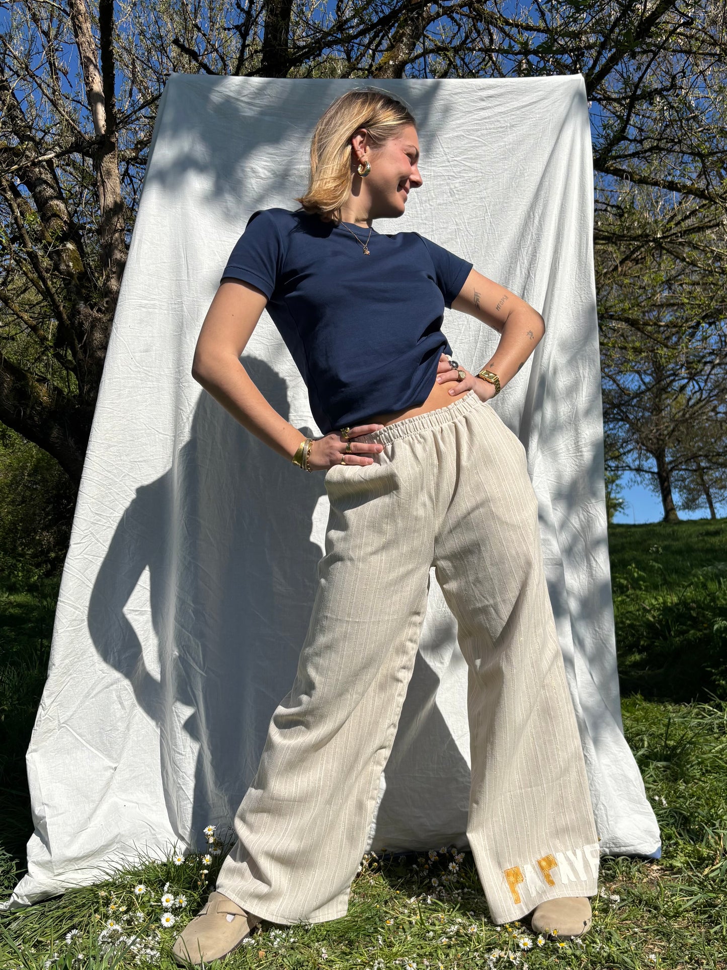 Pants Papaye en lin et polyester