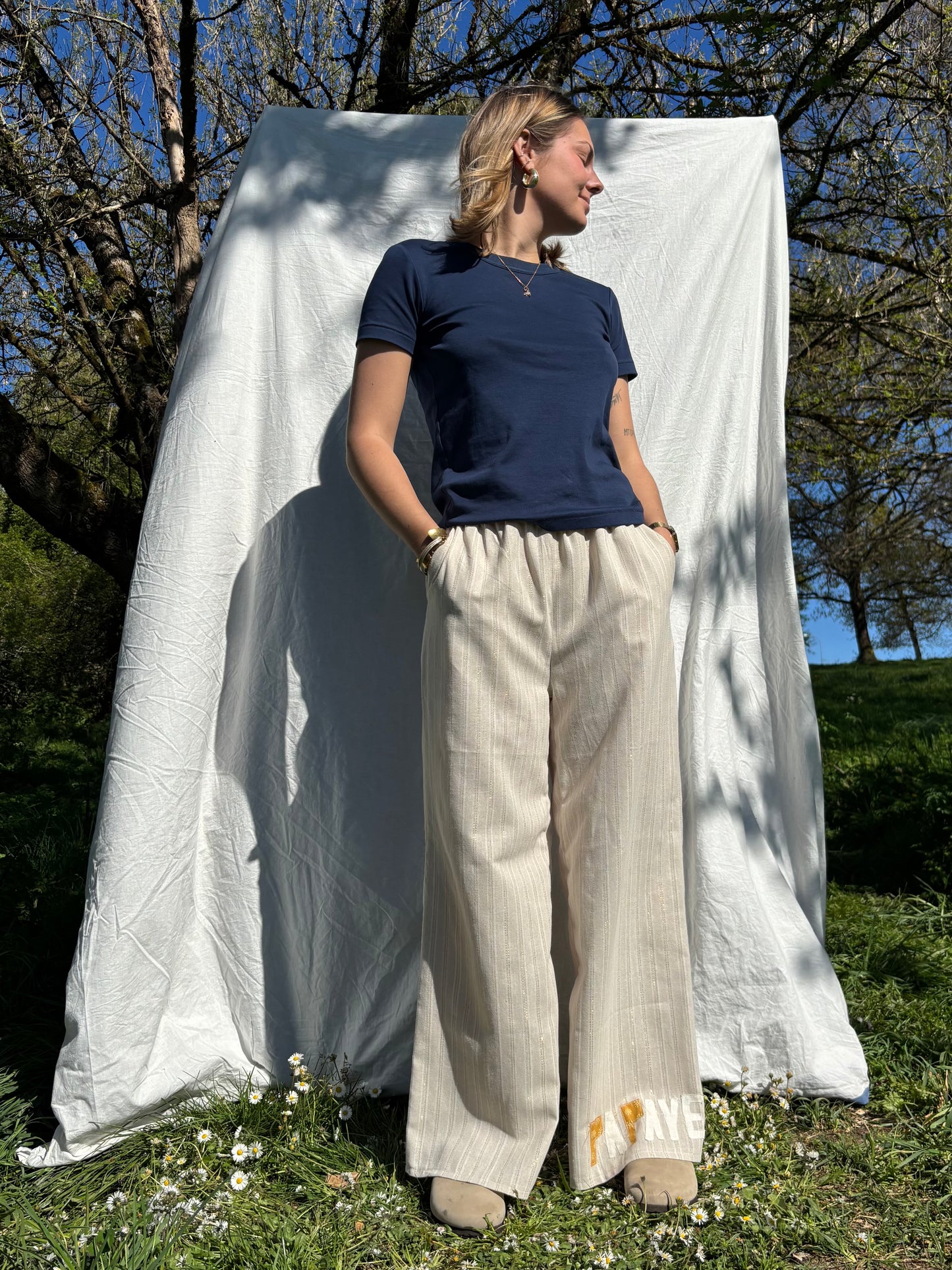 Pants Papaye en lin et polyester