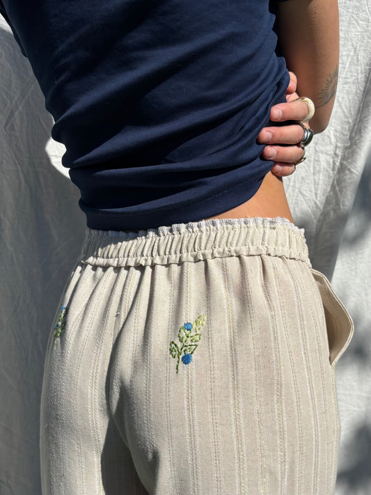 Pants Olive en lin et polyester